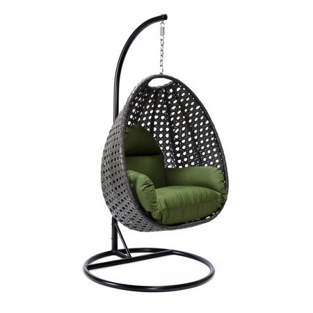 LEISUREMOD Charcoal Wicker Hanging Egg Swing Chair with Dark Green Cushions ESCCH-40DG